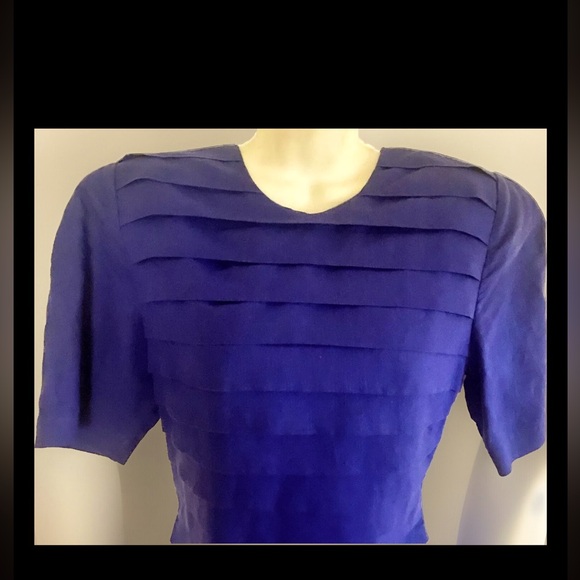 💙KATHIE LEE💙LINEN TIERED PLEAT DROP WAIST SHORT SLEEVE SHEATH VTG DRESS EUC❣️ - Picture 5 of 9